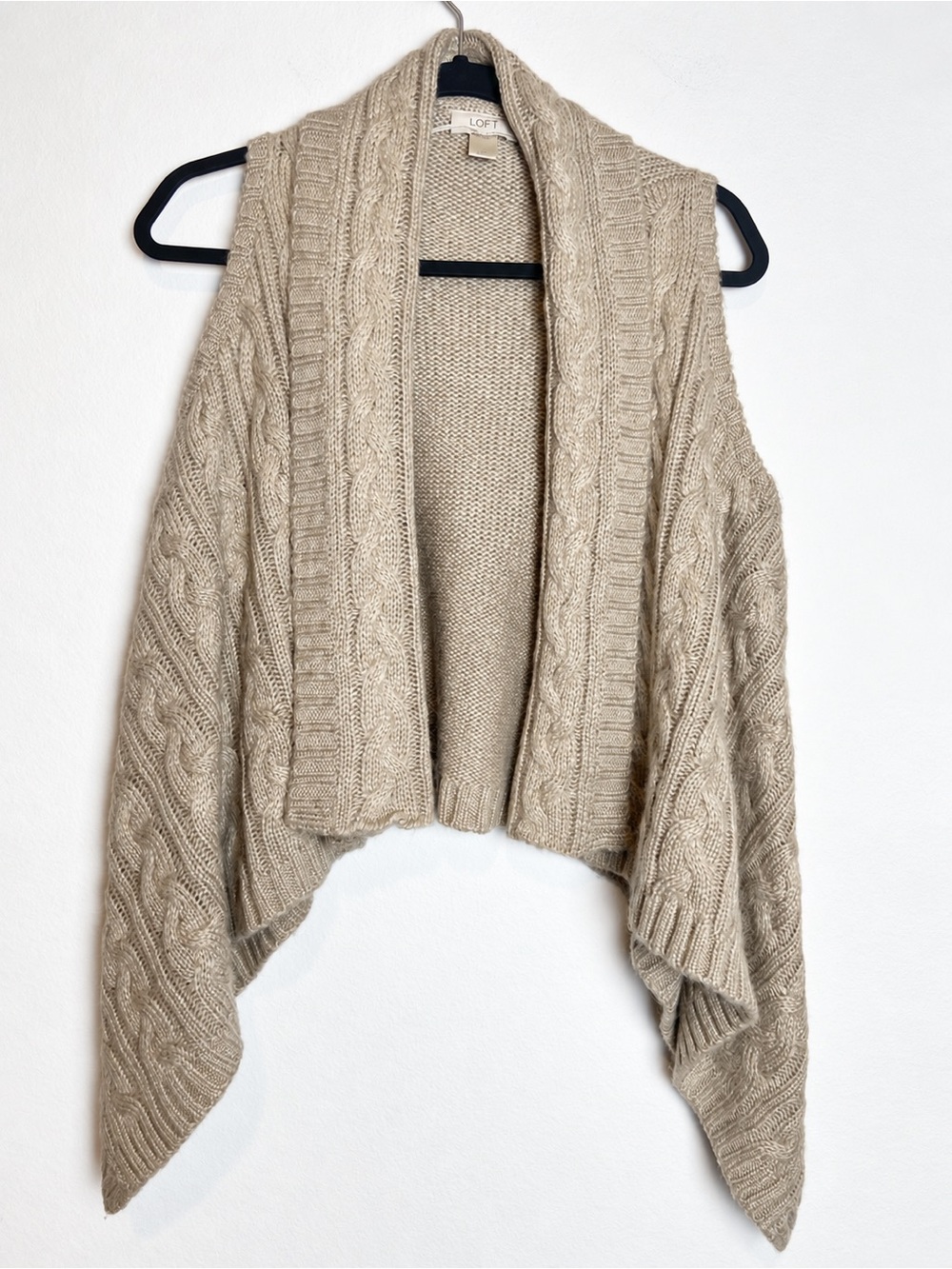 LOFT Beige Cable Knit Open Front Draped Cardigan Vest Size M